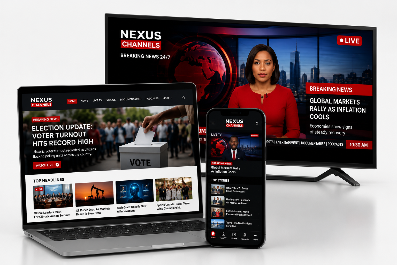Devices showing news platform